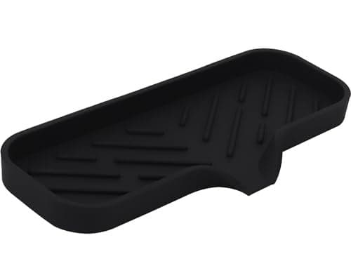 Silicone Bathroom Soap Dishes, Sponge Holder for Kitchen Sink, Shower Soap Holder with Drain, Soap Dispenser Tray, Soap Dish for Bottle, Cup, Sink or Counter Organizer - Black 9" x 3.15"