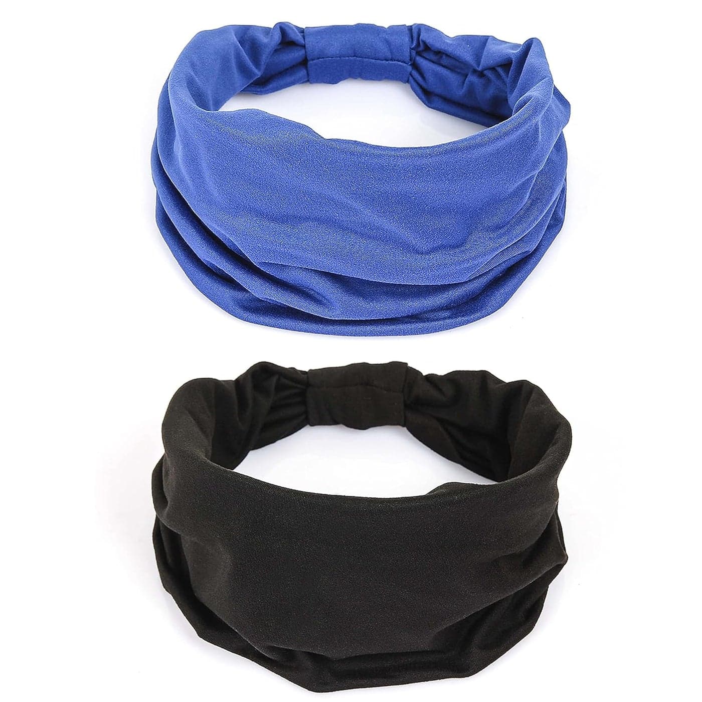 GILI 2 Pack Wide Headbands for Women Boho African Knotted Non Slip Fashion Hair Bands Yoga Running Sports Workout Gym Head Wraps Elastic Soft Cotton Cloth Turbans Bandana for GirlsBlack Blue