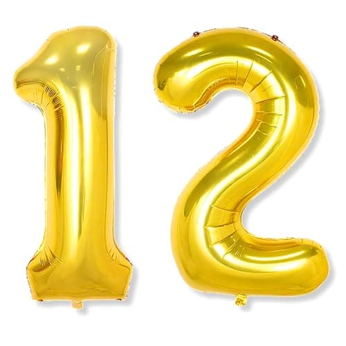 Flyloons 12 number Golden Foil Balloon 16 inch Size Birthday Decoration Items Pack of 2 | 12th Year Balloons | Twelve