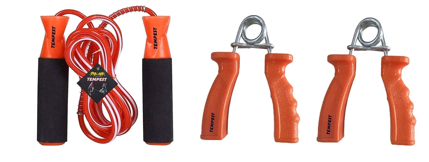 TEMPEST Orange Skipping-Rope Jump Skipping Rope + Hand Gripper for Men, Women, Weight Loss, Kids, Girls, Children, Adult - Best in Fitness, Sports, Exercise, Workout, Gym