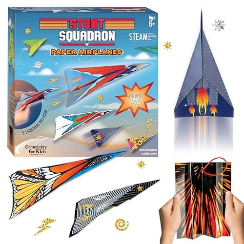Creativity for Kids Stunt Squadron Fold Launch Paper Airplanes Create 80 Paper Airplanes STEM Science Kit for Kids Airplane Craft Kit for Kids Gifts and Toys for Boys Ages 6