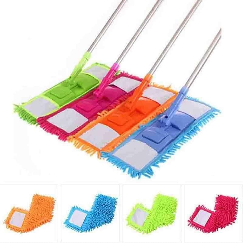 MOBISON Premium Wet and Dry Cleaning Flat Microfiber Floor Cleaning Mop with Steel Rod Long Handle Dry Mop Microfiber Mops for Floor Cleaning with Hight Adjustable Handle and 1 Washable Mops Pads