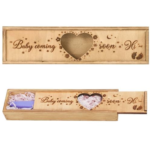 Pregnancy Test Keepsake Box, Heart-Shaped Hollow Wooden Surprise Pregnancy Announcement Holder Baby Coming Soon Souvenir Collection Pregnancy Reveal Gift for Dad Husband Grandparents Family