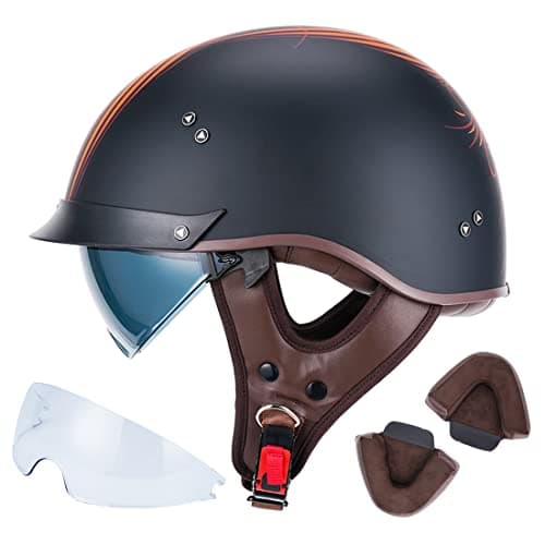 VCOROS Half Helmet Motorcycle DOT Approved Open Face Helmet F07 with Sun Visor and Quick Release Buckle for Adults Men and Women (Angel,XL)
