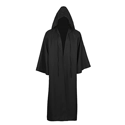 Jila Men Tunic Hooded Robe Cloak Knight Gothic Fancy Dress Halloween Masquerade Cosplay Costume Cape (M, Adult Black)
