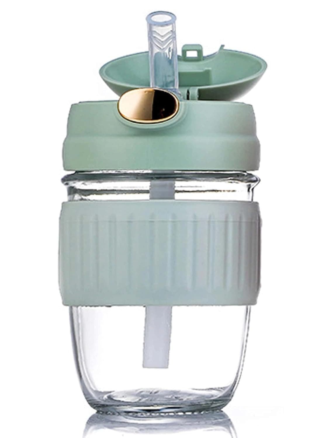 Suicune Reusable Glass Coffee Juice Mug Shaker with Lid Straw Thick Borosilicate Glass Tumbler AntiSlip Silicone Band LeakProof Travel Cup Sipper Bottle for Hot Cold Drinks
