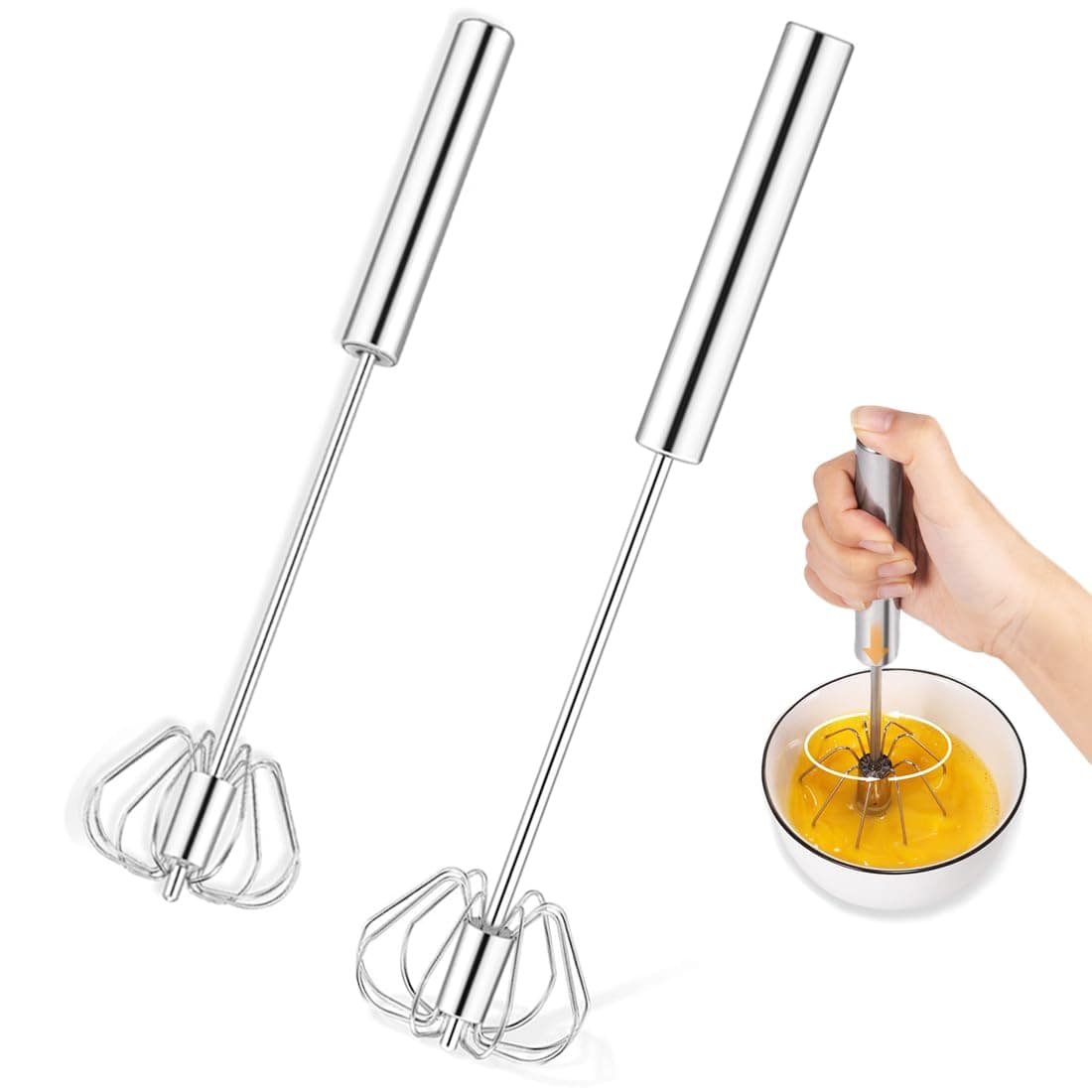 Semi Automatic Whisk Stainless Steel SemiAutomatic Whisk 2 Pcs Easy Beater for Making Cream Beating and Stirring 1214 Sizes