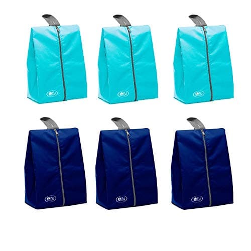 Lify Shoe Storage Organizer Bags Set, Water-Resistant Nylon Fabric with Sturdy Zipper for Traveling (6 Pack) (Navy Blue and Aqua Blue(Turquoise))