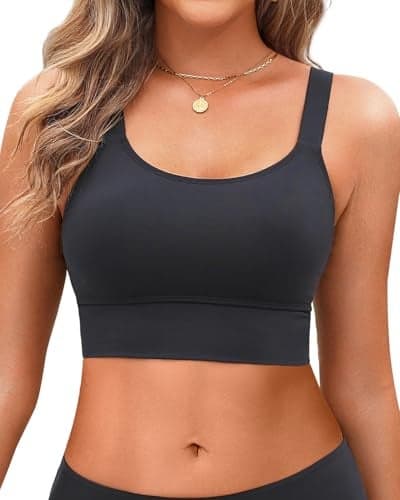 Women Sports Bra Swim Tops - Crop Bikini Top Supportive Bathing Suit Top Swimwear Black