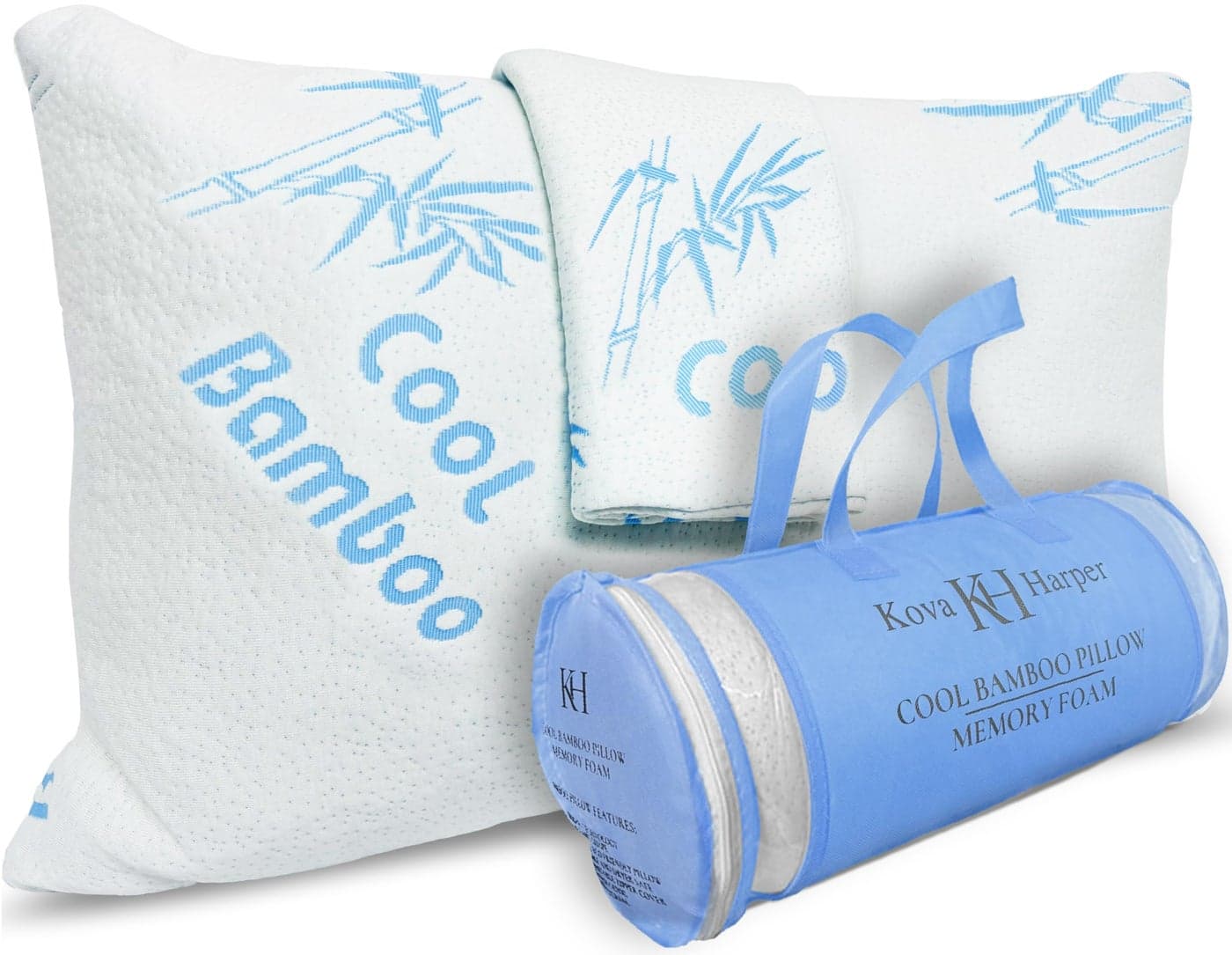 Kova Harper Cooling Rayon of Bamboo Pillows King Size for Sleeping 1 Extra Washable Zippered Breathable Cover Soft Shredded Adjustable Memory Foam Relieves Neck Pain for BackStomachSide Sleeper