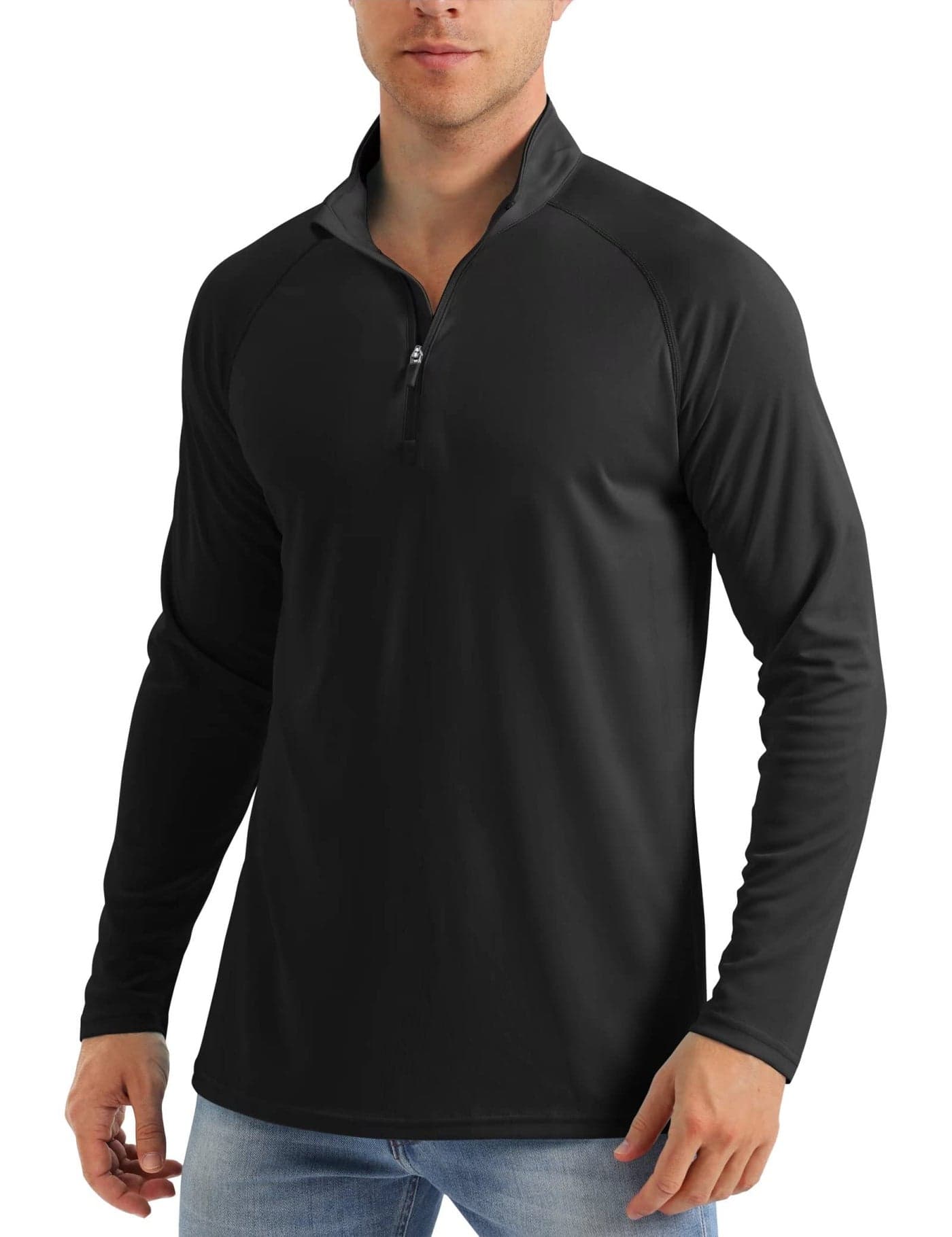 Fishing Shirts for Men Long Sleeve Men's Sun Protective Quarter Zip Shirt Rash Guard Shirts Running Shirts for Men Summer Shirts for Men Black
