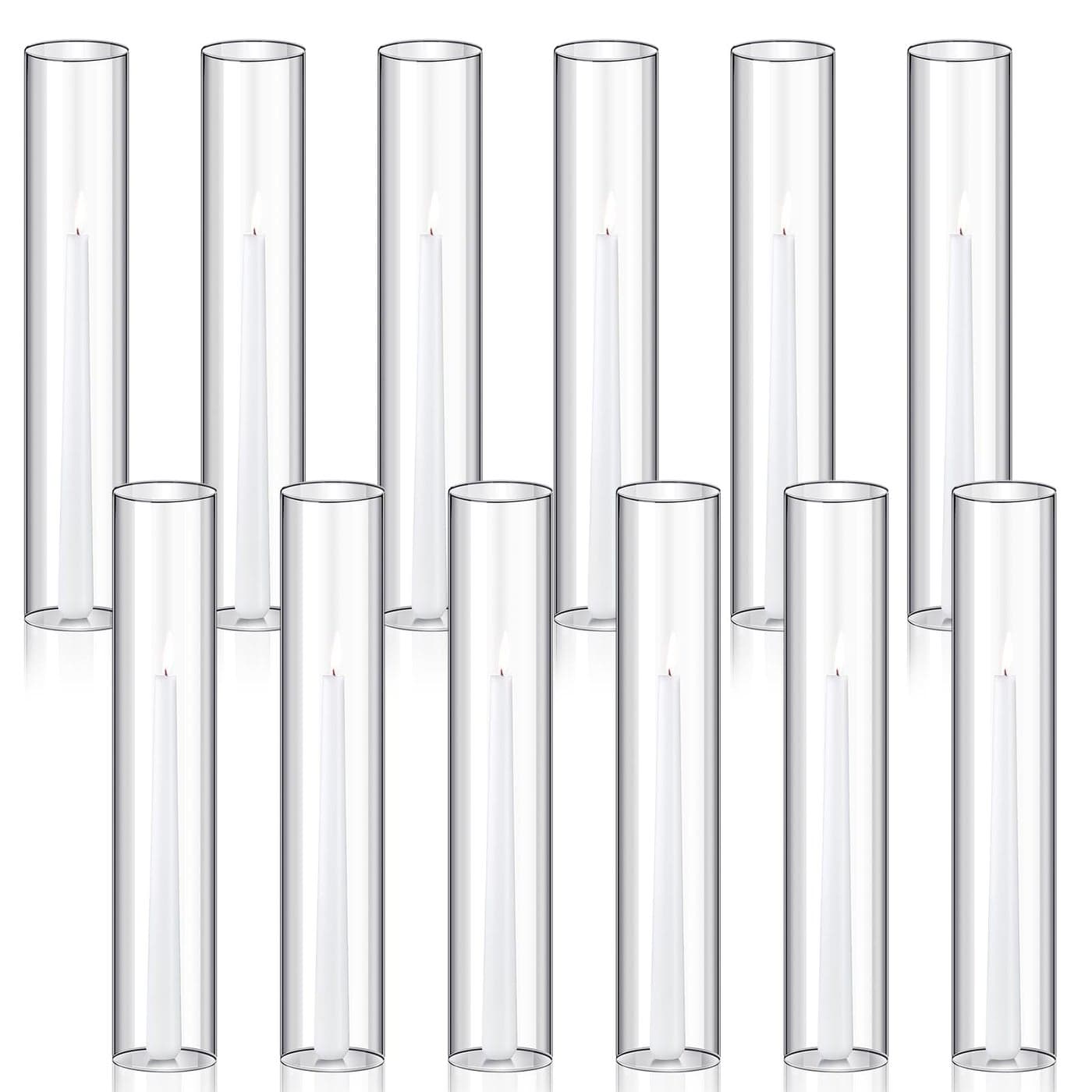 Treela 6 Pcs 25 W x 14 H Hurricane Candle Holder Sleeve Bottomless Glass Cylinder Candleholder Tall Candle Glass Cover Clear Open Ended Shade Chimney Tube Cover for Pillar Taper Lamp