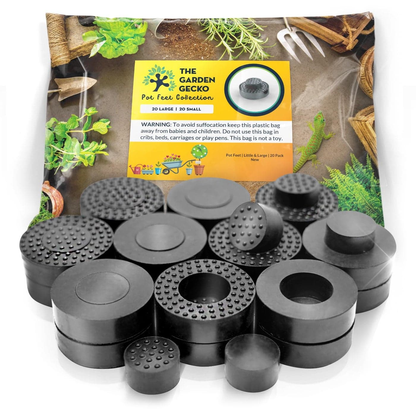 The Garden Gecko Little Large Invisible Pot feet for Outdoor Plant pots and Flowers A Plant Caddy with Floor Grip 20 Pack Dual Size