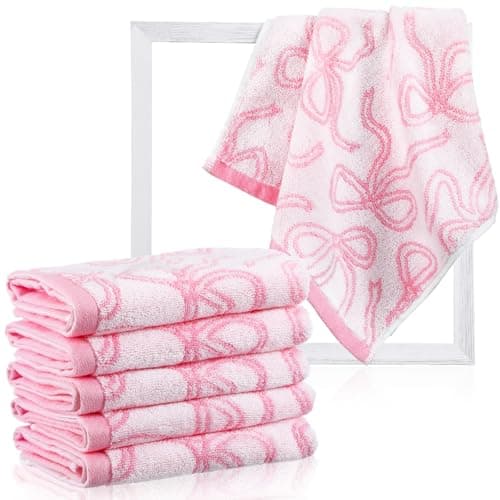 SmoothNovelty 6 Pcs Pink Bow Washcloths 100% Cotton Wash Cloths 13" x 13" Coquette Small Face Towels Absorbent Soft Hand Bath Towels for Bathroom, Spa, Kitchen Drying Cleaning (Classic Style)