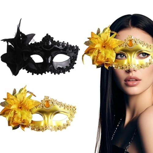 Plexaris 2pcs Masquerade Mask for Women and Men, Party Fashion Golden Black Eye Mask, Halloween Costume for Ladies, Cosplay Birthday