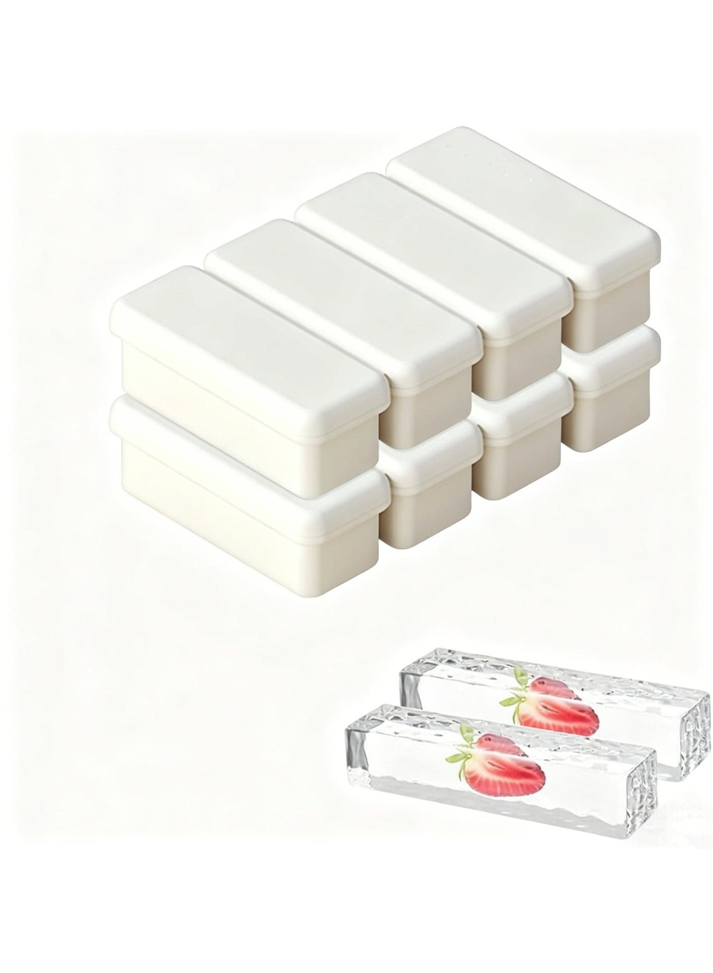 2 Pack Silicone Ice Cube Trays with Lids, Stackable Large Rectangle Ice Cube Molds for Freezer, Easy Release Silicone Ice Trays for Whiskey, Cocktails, Soup, Butter, Baking (White)