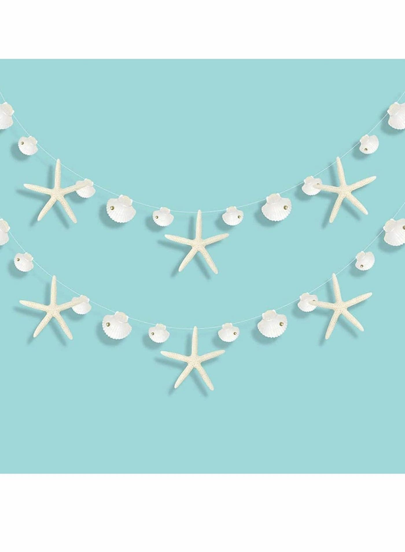 Nautical Party Decoration, Flat Paper Starfish Sea Shell Garland Hanging Kit for Beach Wedding Decorations