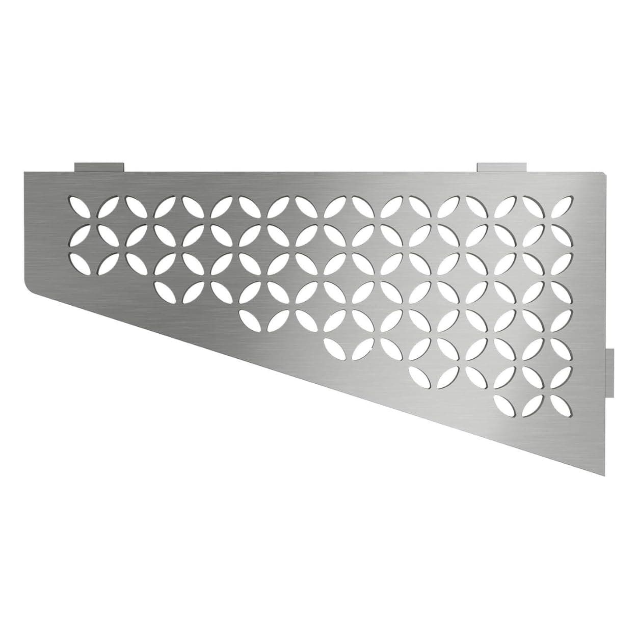 Schluter Quadrilateral Corner Shelf for Tiled Walls Floral Design Stainless Steel Material Brushed Stainless Steel Finish 332 Thick Anchoring Tabs SES3D5EB