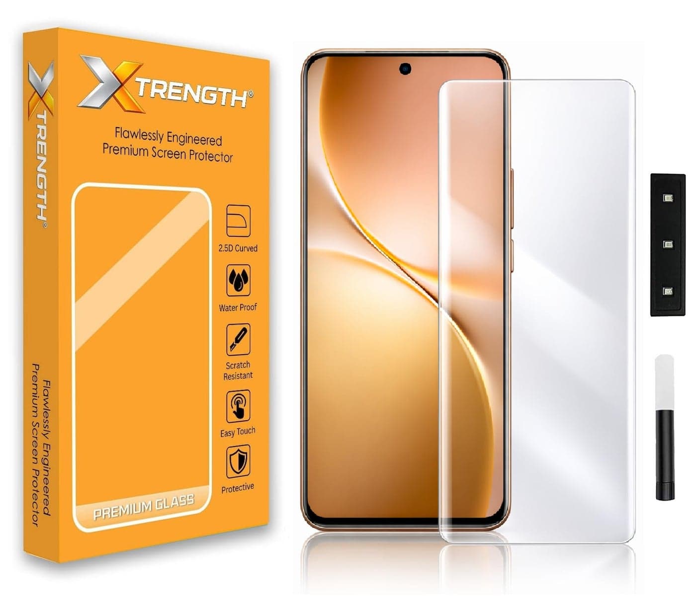 XTRENGTH Advanced HD+ Curved UV Tempered Glass Gorilla Screen Protector Designed for Vivo V60e / V60 5G - Full Screen Coverage with Easy Installation Kit (Anti-Scratch)