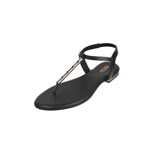 Metro Women Black Synthetic Leather Flat Fashion Sandal UK/8 EU/41 (33-914)