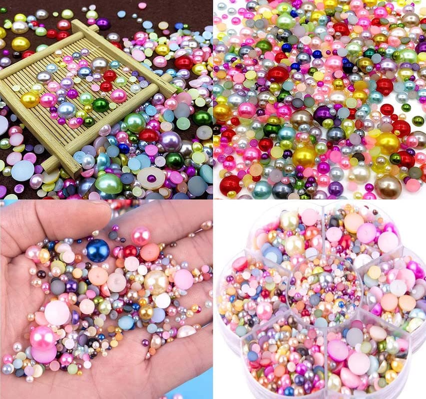 DIY Crafts 200 Pcs, Mix Sizes, Mixed Colours Sizes Half Pearl Bead Flat Back Plastic Beads for DIY Craft, Nail, Decor, Scrapbooking DIY Decor Ho(200 Pcs, Mix Sizes)