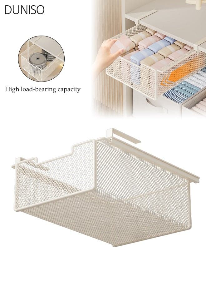 Wardrobe Hanging Mesh Storage Basket, Under-Shelf Closet Organizer Drawer, Hanging Storage Bin for Clothes, Socks, Accessories, 38×25×12cm