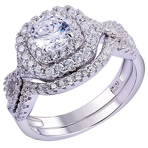 Newshe Jewellery Wedding Band Sets Cubic Zirconia Engagement Rings for Women 925 Sterling Silver Bridal Set Round White Promise Ring Anniversary Size 8