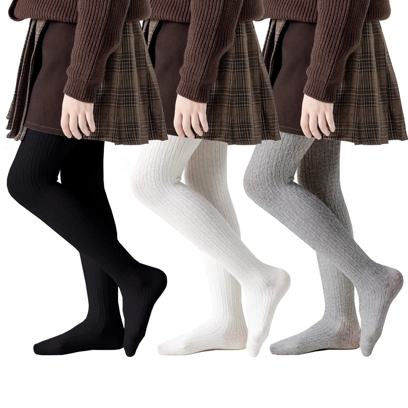 hakugoo Girls Tights Toddler Cable Knit Leggings Stockings 3 pack Cotton Seamless Pantyhose Pants for Kids Girls BlackIvoryGrey 68 Years