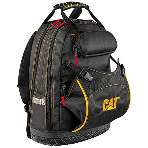 CAT 18-Inch Pro Tool Back Pack, 32 Pockets for Tool Storage and Organization, Premium 1680D Water-Resistant Polyester Weave, Padded Shoulder and Waist Support, Molded Bottom - 980197N