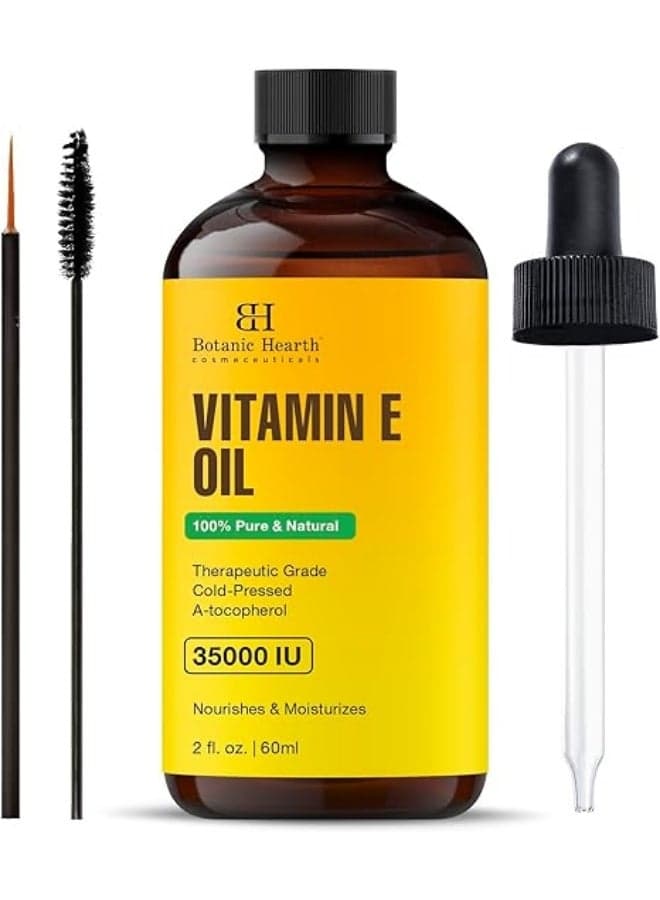 Botanic Hearth Vitamin E Oil | 100% Pure And Natural Oil For Growth Of Nails, Hair, Eyebrows & Eyelashes | 35,000 Iu | Hair & Body Oil With Eyebrow & Eyelash Brush|