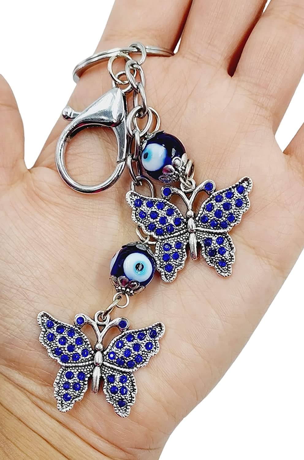 ARTISKRITI Evil Eye Keychain for Girls Key Ring for Purse, Mobile, Wallet, Keys and Side Bags (Blue Butterfly)