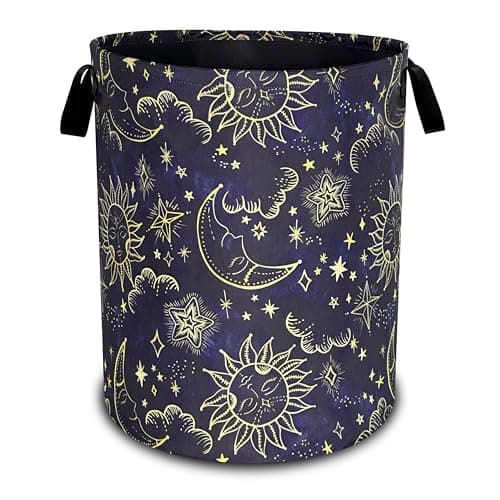 Celestial Sun Stars Moon Laundry Basket Oxford Cloth Funny Laundry Hamper With Handle Foldable Portable Clothes Storage Basket 18.9 X 16.5 In Storage Bag For Laundry Room/Bathroom/Bedroom/Dormitories