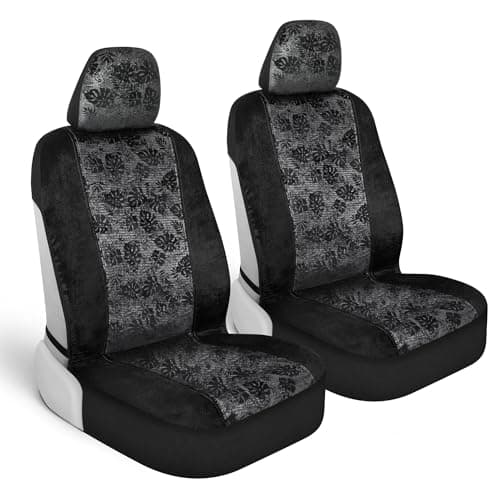 BDK Black Maui Car Seat Covers for Front Seats 2 Pack Tropical Pattern with Matching Headrest Sideless Design for Easy Installation Fits Most Car Truck Van and SUV