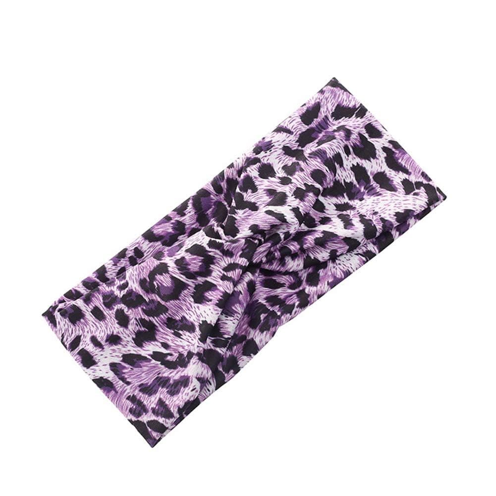 Galepromot Purple Fashion Women Leopard Print Cross Elastic Headband Gym Hairband Hair Womens Fashion Headbands