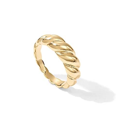 PAVOI 14K Yellow Gold Plated Croissant Dome Rings for Women - Trendy Twisted Braided Band - Chunky Signet Stackable Ring Stetement Jewelry - Size 5