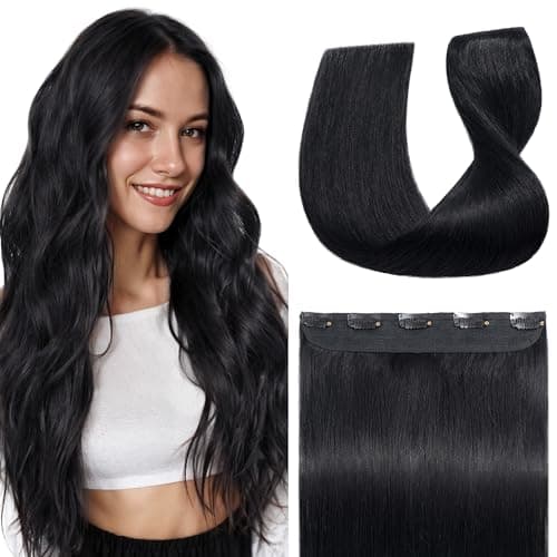 S-noilite Clip in Human Hair Extensions One Piece 5 Clips 3/4 Full Head Clip on Remy Hair Extension For Women Lighter One-Piece Design 18Inch 50g Jet Black