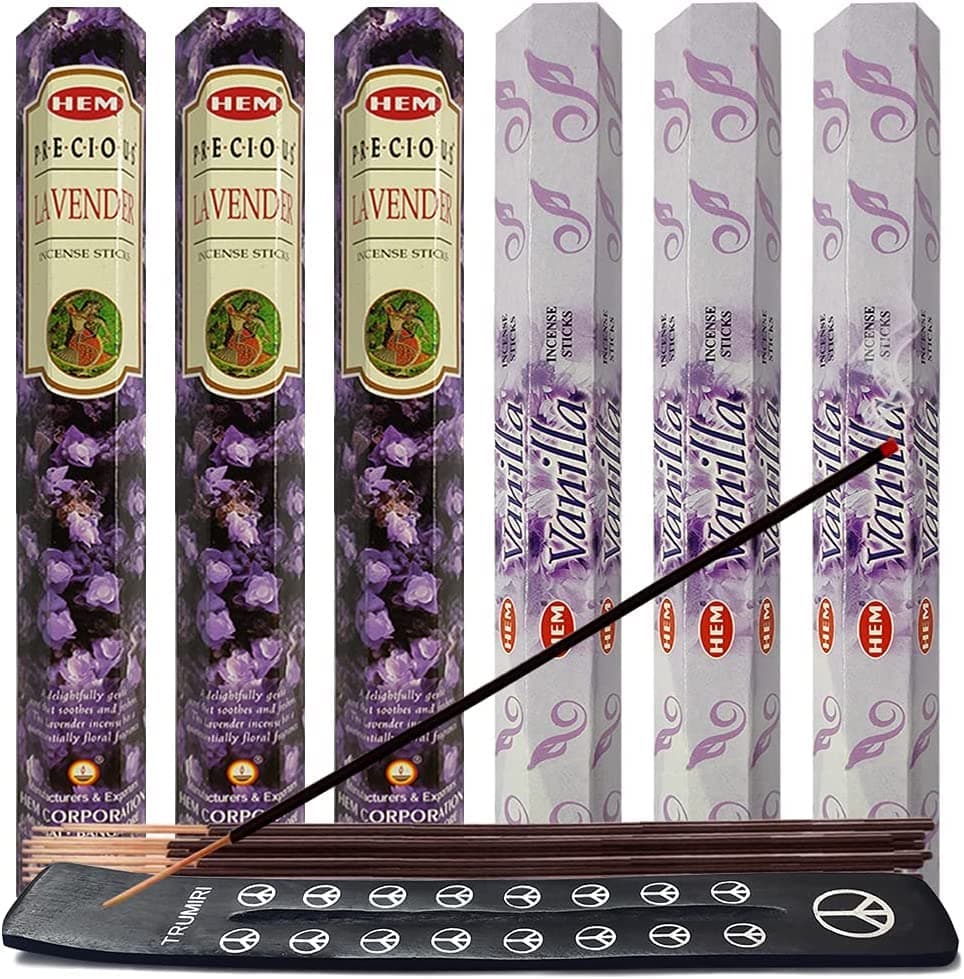 Lavender Vanilla Incense Sticks Holder Bundle Variety Pack from Hem Trumiri Insense Insence