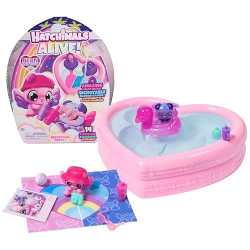 Hatchimals Alive Neon Rainbow Bestie Pool Party with 2 BFF Figures in Color Reveal Eggs 14 Accessories Kids Toys for Ages 3 and up