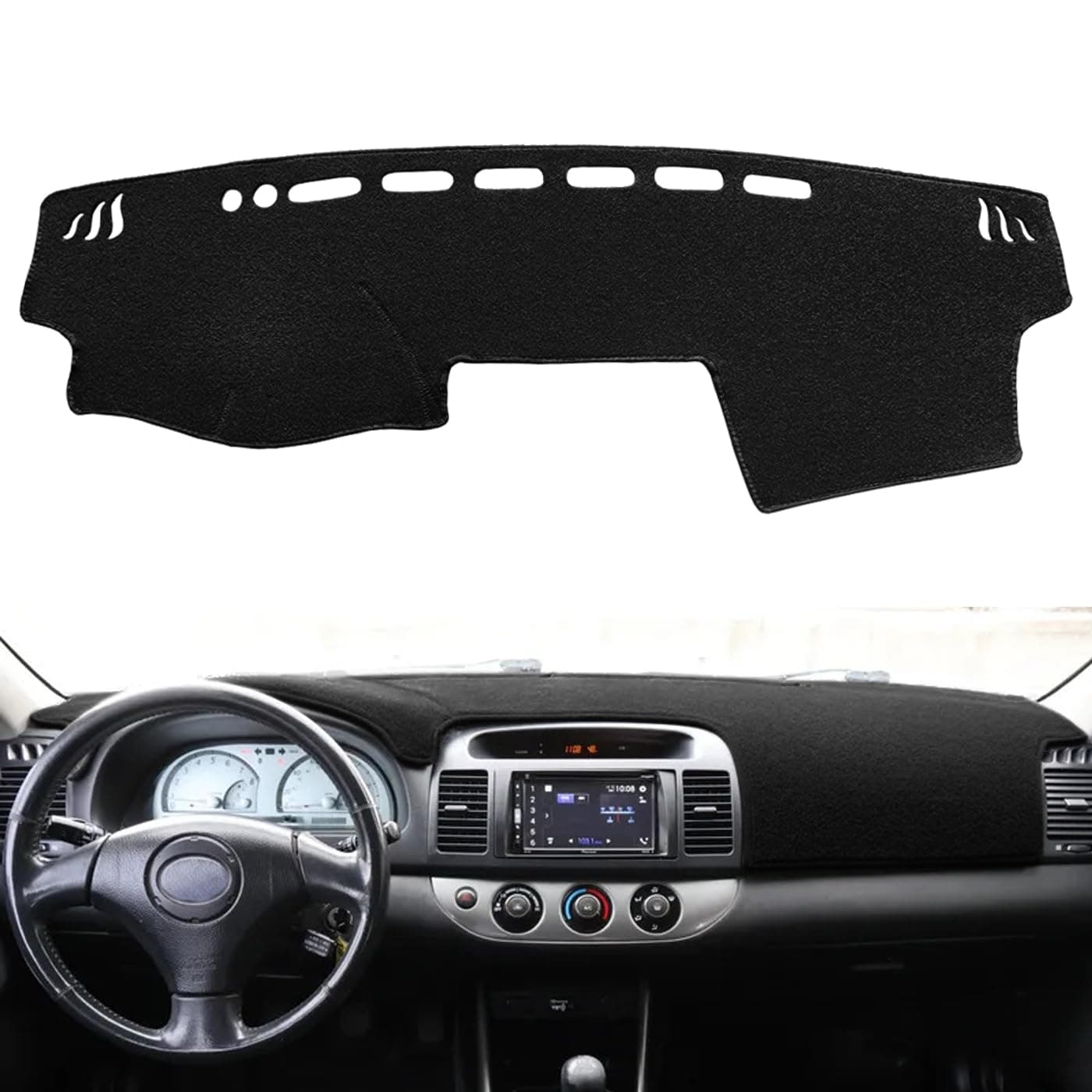 Dash Cover Mat Custom Fit for Toyota Camry 2002 2003 2004 2005 2006 with Cutout for Sensors and Dash Speakers Dashboard Cover Pad Carpet 0206 Black J40