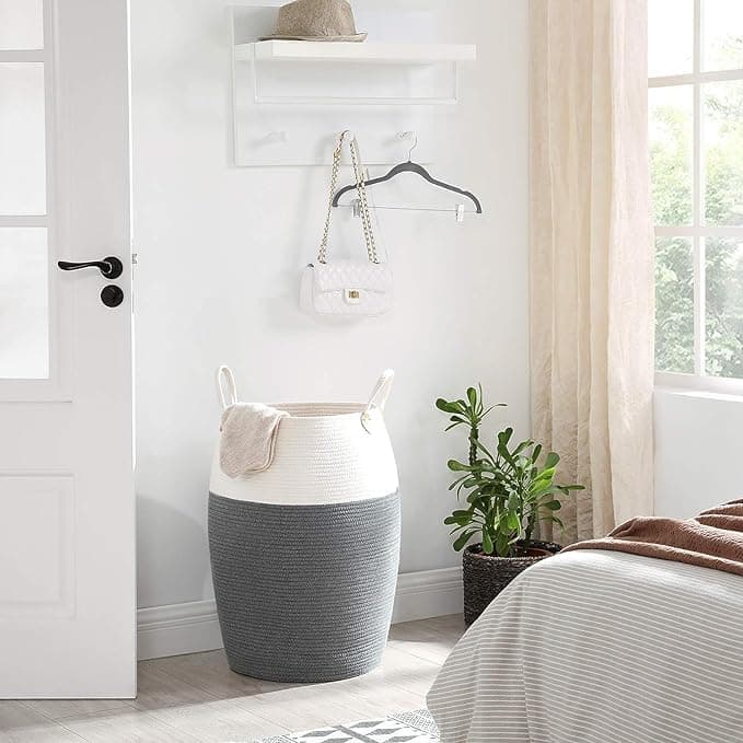 BLURISM Storage Organizer Foldable Wardrobe Cotton Mini Rope Laundry Basket With Lid Cloth Storage Box Baby Bucket Hamper New Born For KitchenOffice SetRoomPlanters