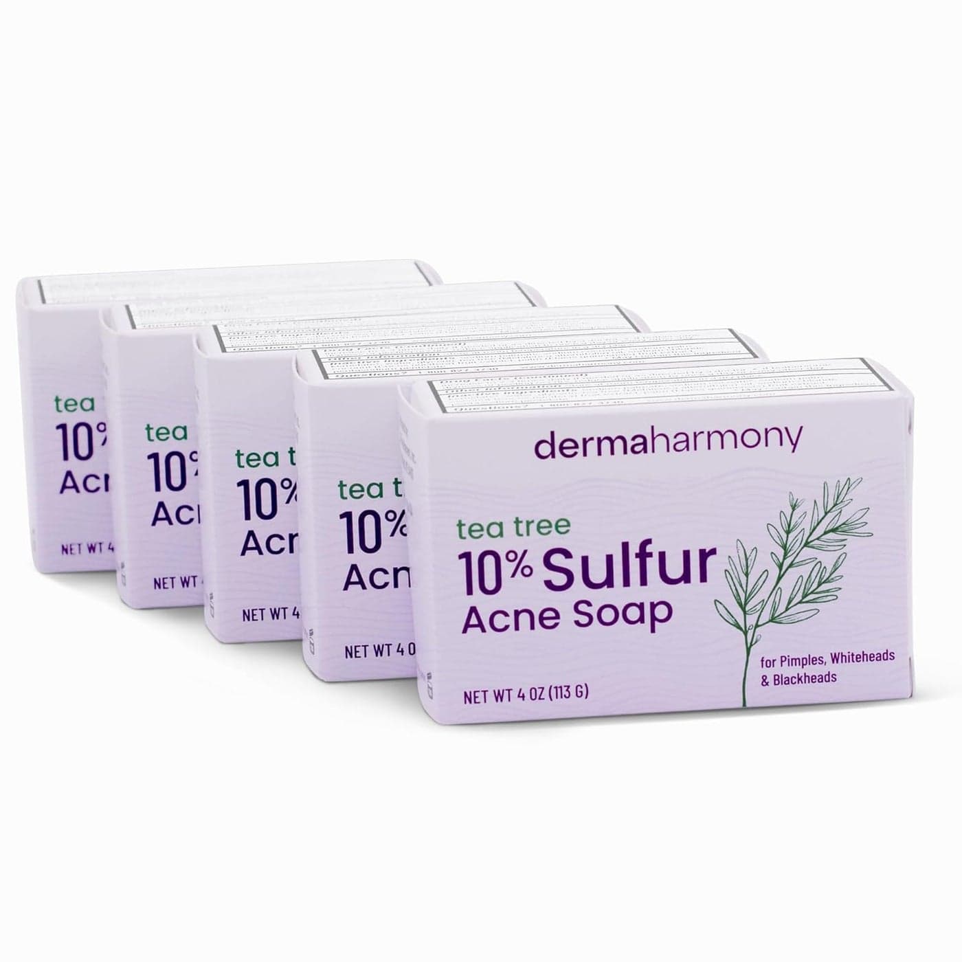 10 Sulfur with Tea Tree Oil Acne Bar Soap for Face Chest Back 4 oz 5 Bars