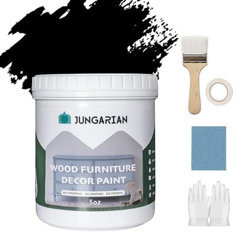 Jungarian Furniture Paint Kit 5oz with Tools Waterbased Low Odor No Sanding No Priming Matte Finish Indoor Outdoor Wood Paint for Cabinets Doors Tables and Dressers Black