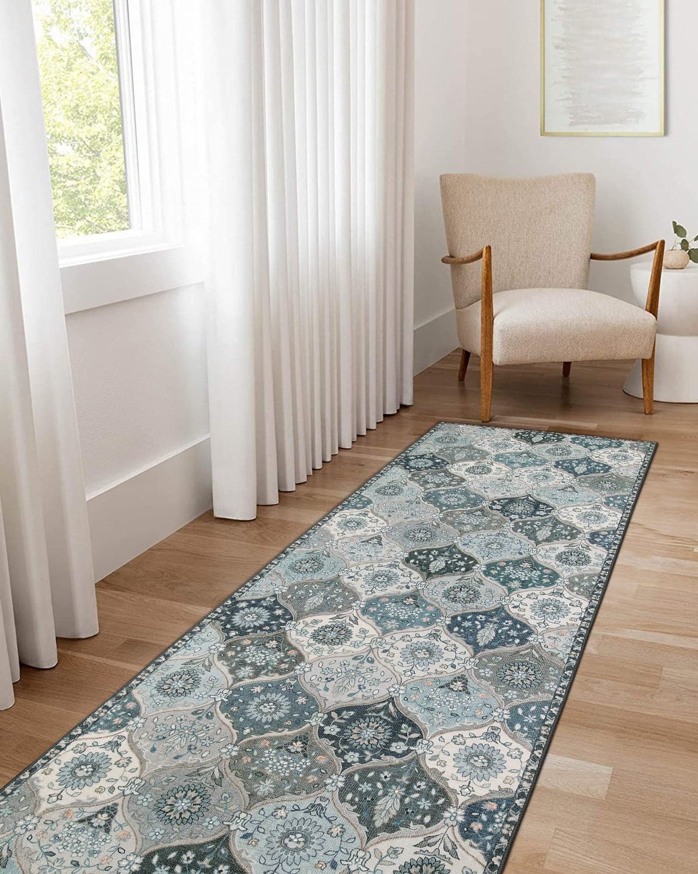Lahome Moroccan Washable Runner Rug 25x8 UltraThin Vintage Kitchen Runners for Hallways Oriental NonSlip Hallway Rug Carpet for Entryway Bedroom Laundry Room Foyer Blue