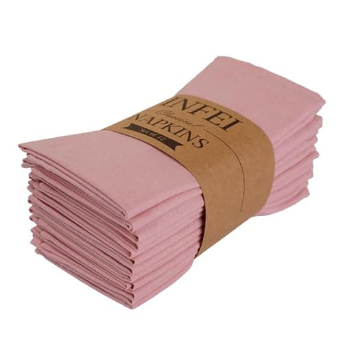 INFEI Solid Color Polyester Linen Blended Thin Dinner Cloth Napkins - Set of 12 (40 x 40 cm) - for Wedding Parties Events & Home Use (Blush)