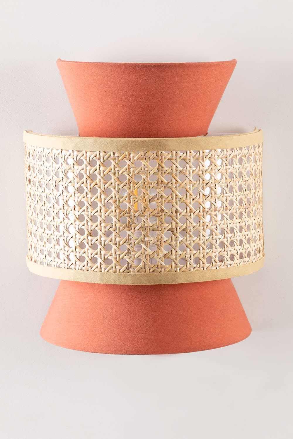 AKWAY Bamboo Wall Lamps for Living rooms | Rattan and Cane Webbing wall lamps for Bedroom | Wicker Wall lamps for home Decoration (Bulb not Included) (Orange)