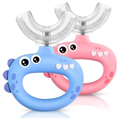 SUPERZZKKE Toddler Toothbrush - U Shaped for Kids Ages 1-2, 2-4, Baby Toothbrush with Food Grade Soft Silicone, 360° Whole Mouth Cleaning Design, 2 PCS