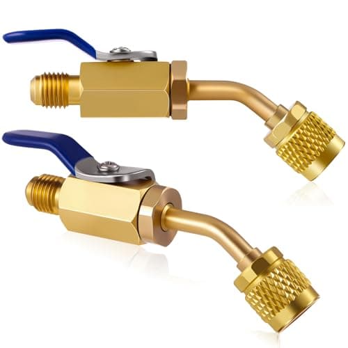 Otoolling 2 Pcs R32 R454B Refrigerant Adapter 14 Female Flare x 14 Male Flare Ball Valve Hose Adapter Brass Compact HVAC Low Loss Fittings for R32 R454B Refrigerant Tanks Charging Recovery Yellow