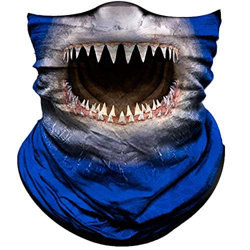 Obacle Animal Half Face Mask Sun Dust Wind Protection Durable Breathable Seamless Face Mask for Men Women Lightweight Thin Neck Gaiter Shark Open Mouth Blue