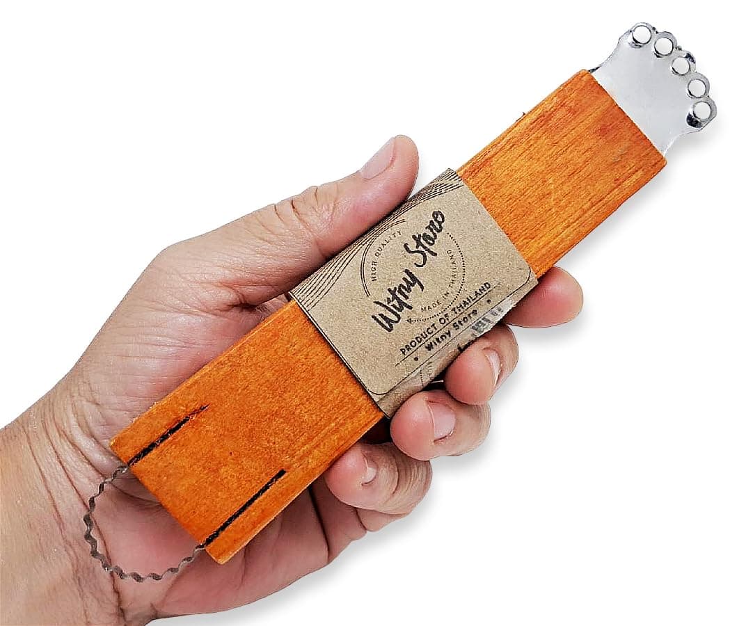 WitnyStore 6¾" Long 2 Blades Wooden Handle Coconut Grater - Vintage Traditional Thai Style Kitchen Tool Easy to Use Portable Stainless Steel Shredder Scraper Grinder Peeler Cooking Utensil Accessories