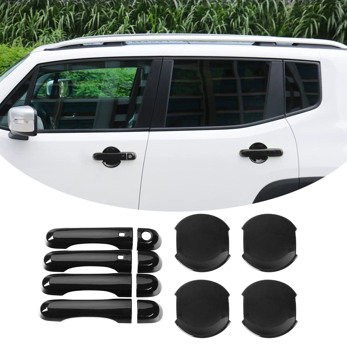 CheroCar for Jeep Renegade Door Handle Cover and Bowl Cover Trim for 2015 2022 Jeep Renegade Black